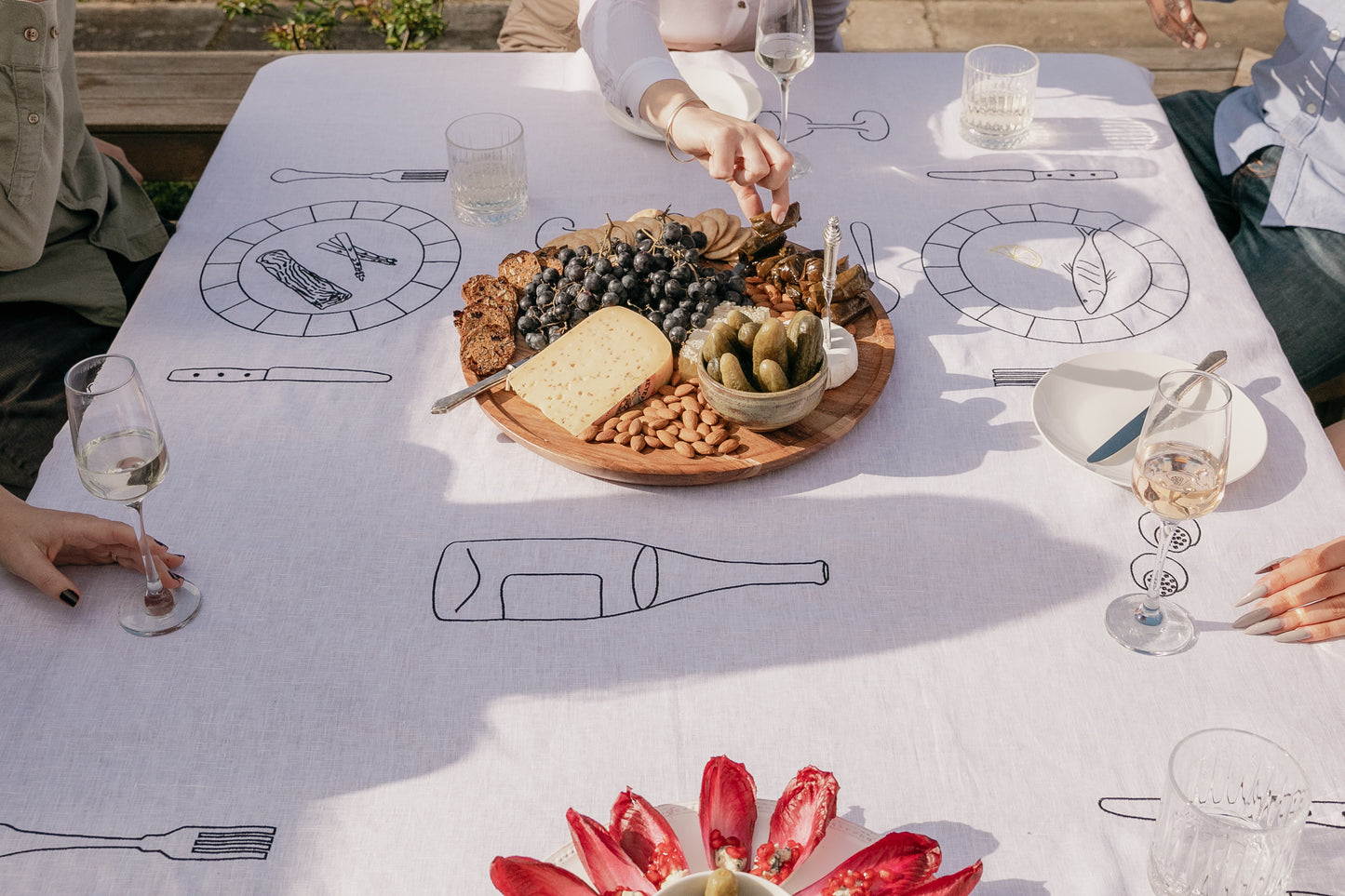 HIRE - White Soirée 100% Linen Embroidered Tablecloth