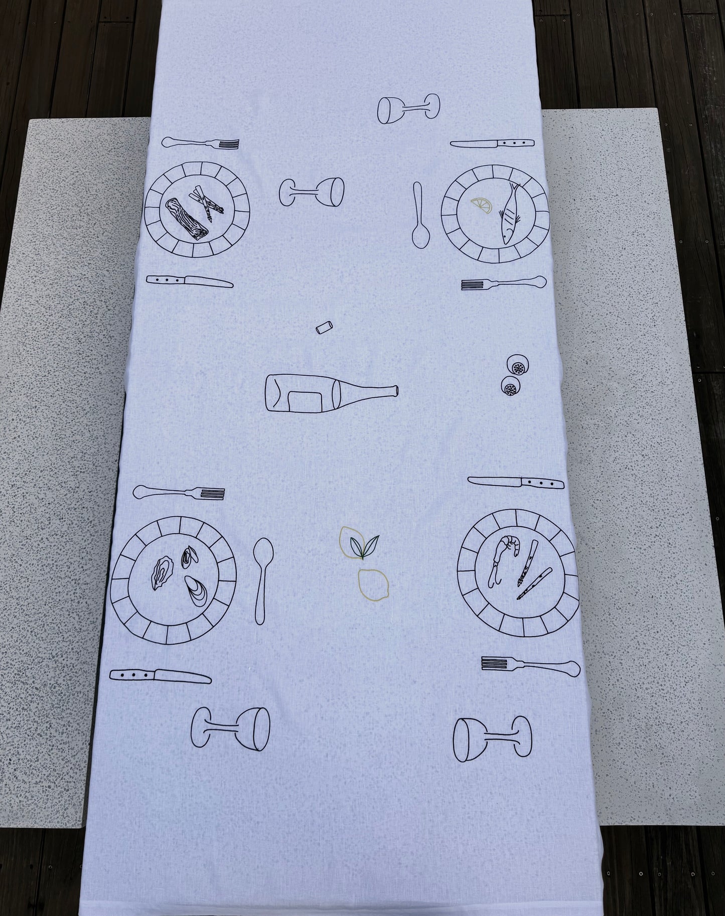 White Soirée 100% Linen Embroidered Tablecloth